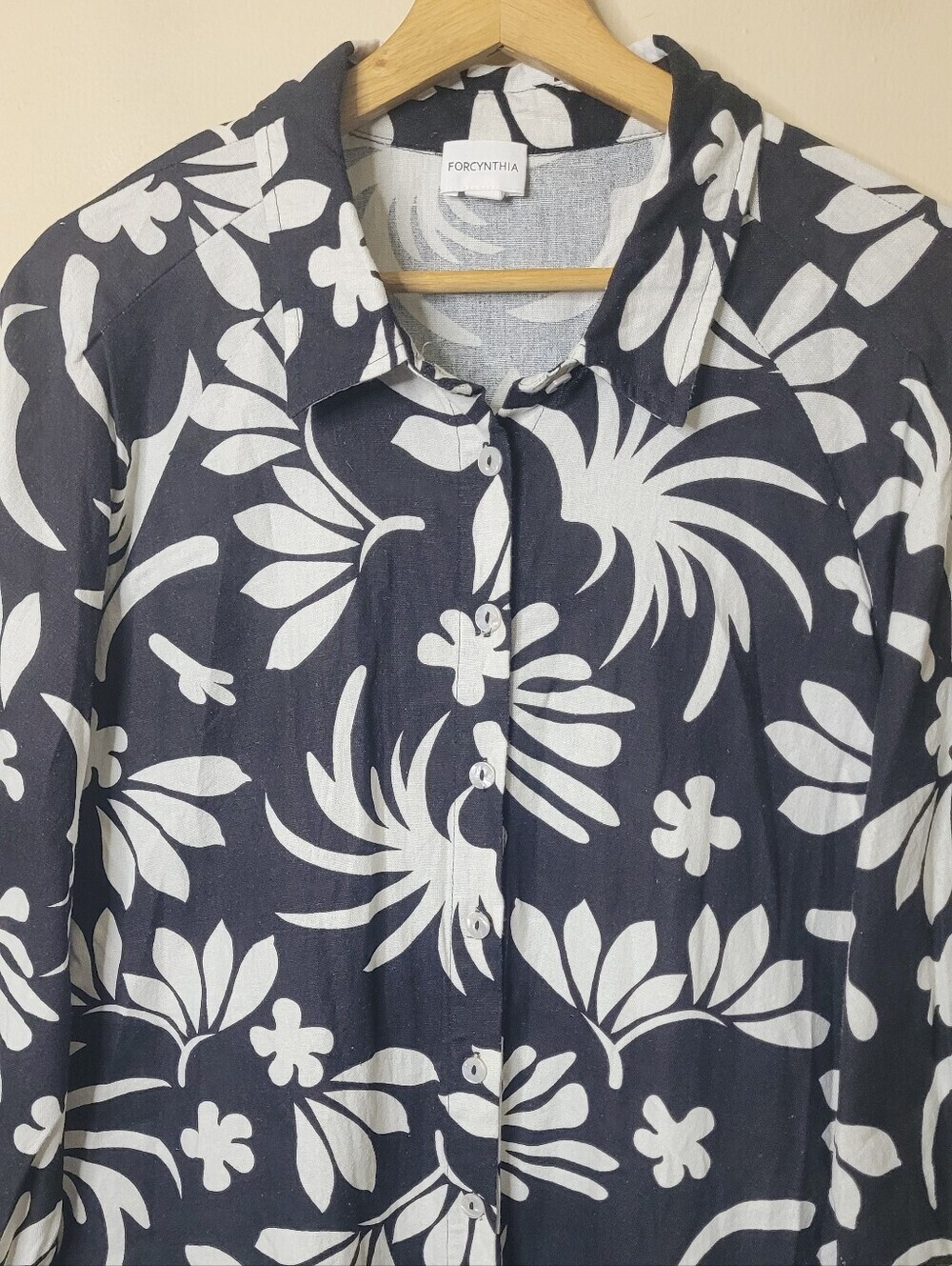 FOR CYNTHIA Linen Button Front Floral Dress - Picture 4 of 9